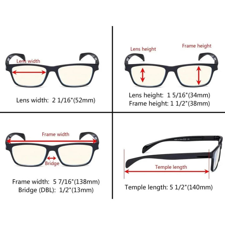 5 Pack Rectangle Blue Light Filter Reading Glasses UVR090