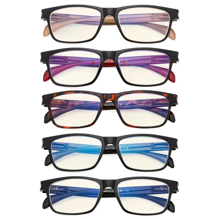5 Pack Rectangle Blue Light Filter Reading Glasses UVR090