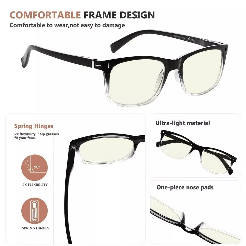 5 Pack Rectangle Blue Light Filter Reading Glasses UVR150