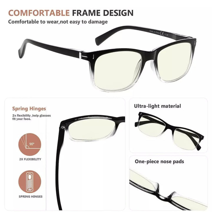 5 Pack Rectangle Blue Light Filter Reading Glasses UVR150
