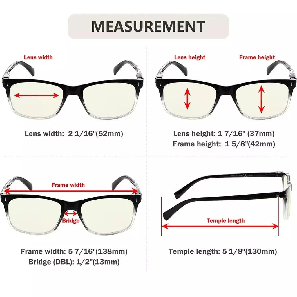 5 Pack Rectangle Blue Light Filter Reading Glasses UVR150