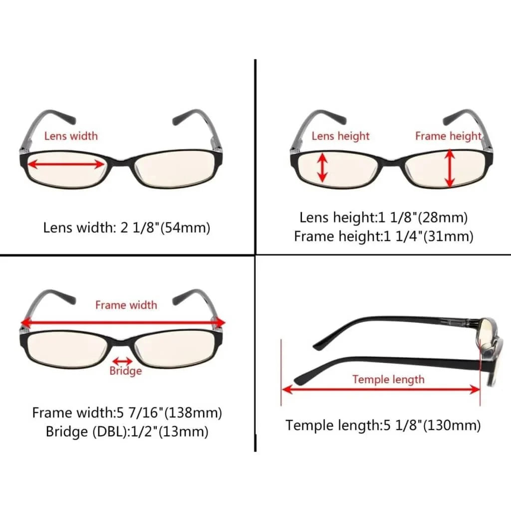 5 Pack Rectangle Blue Light Filter Reading Glasses UVR908K
