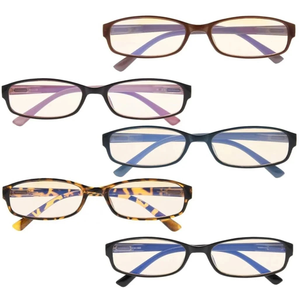 5 Pack Rectangle Blue Light Filter Reading Glasses UVR908K