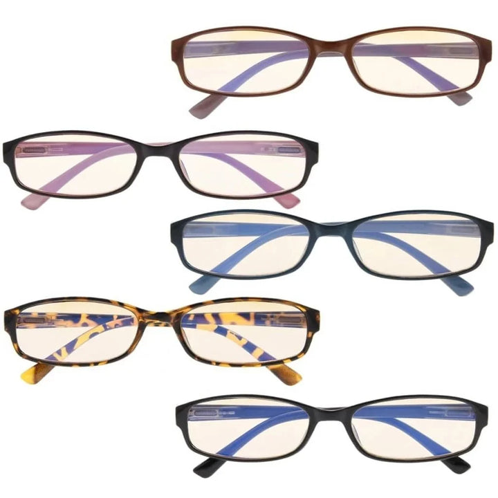 5 Pack Rectangle Blue Light Filter Reading Glasses UVR908K