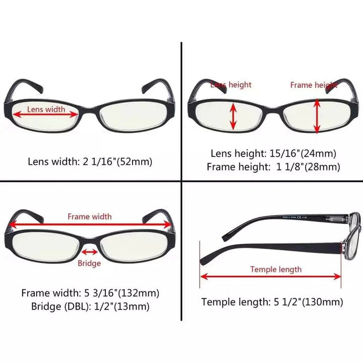 5 Pack Rectangle Blue Light Filter Reading Glasses UVR9104K