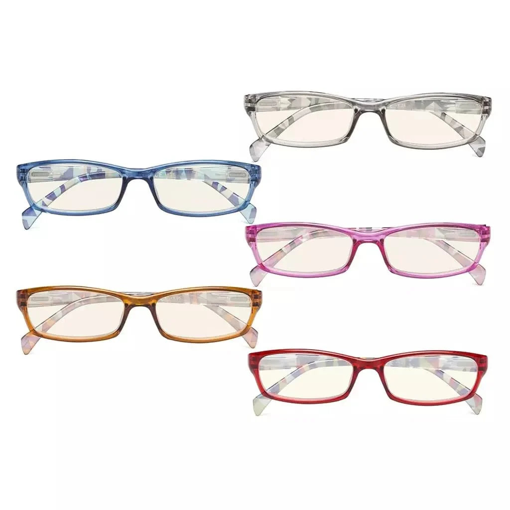 5 Pack Rectangle Blue Light Filter Reading Glasses UVRT1803