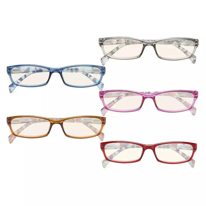 5 Pack Rectangle Blue Light Filter Reading Glasses UVRT1803