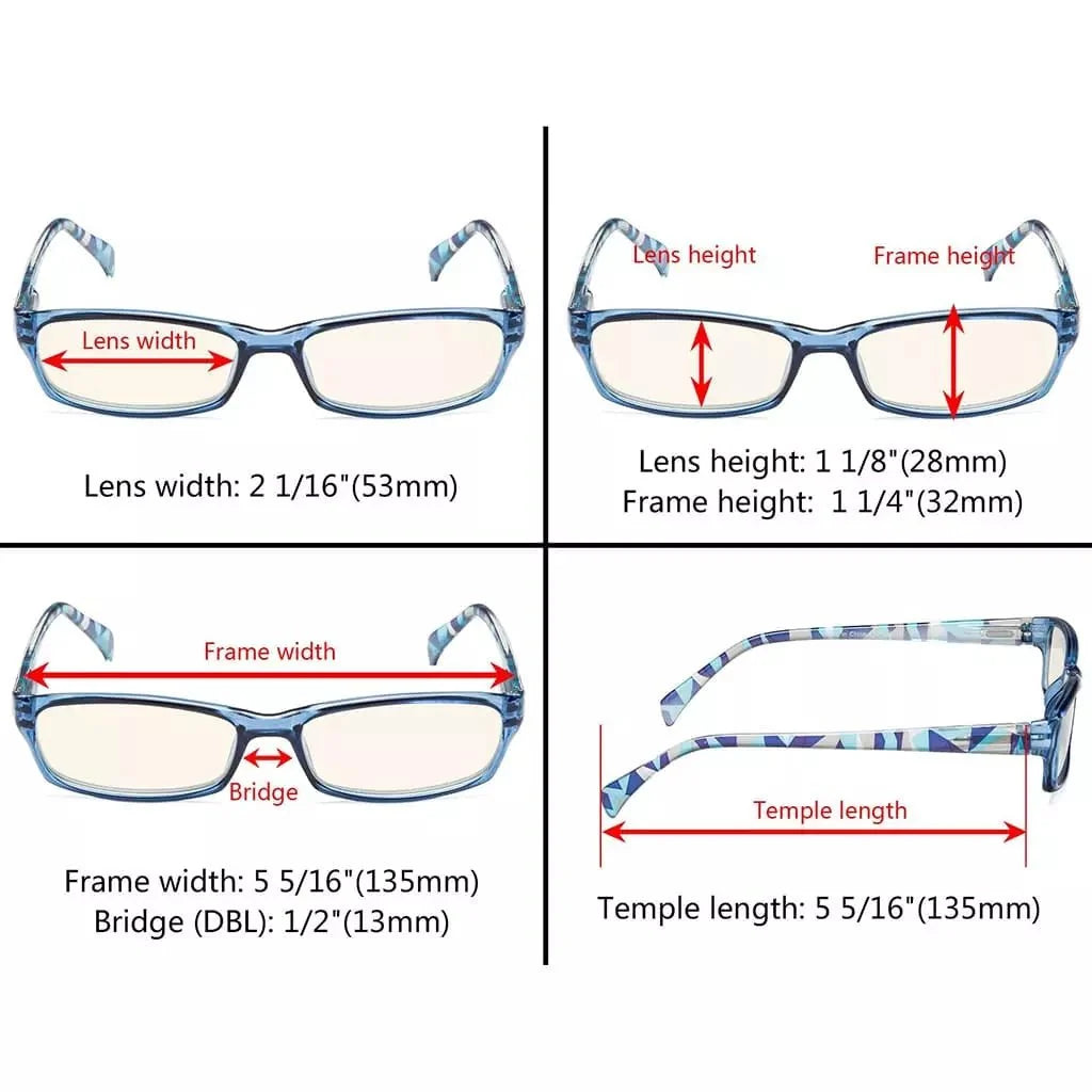 5 Pack Rectangle Blue Light Filter Reading Glasses UVRT1803