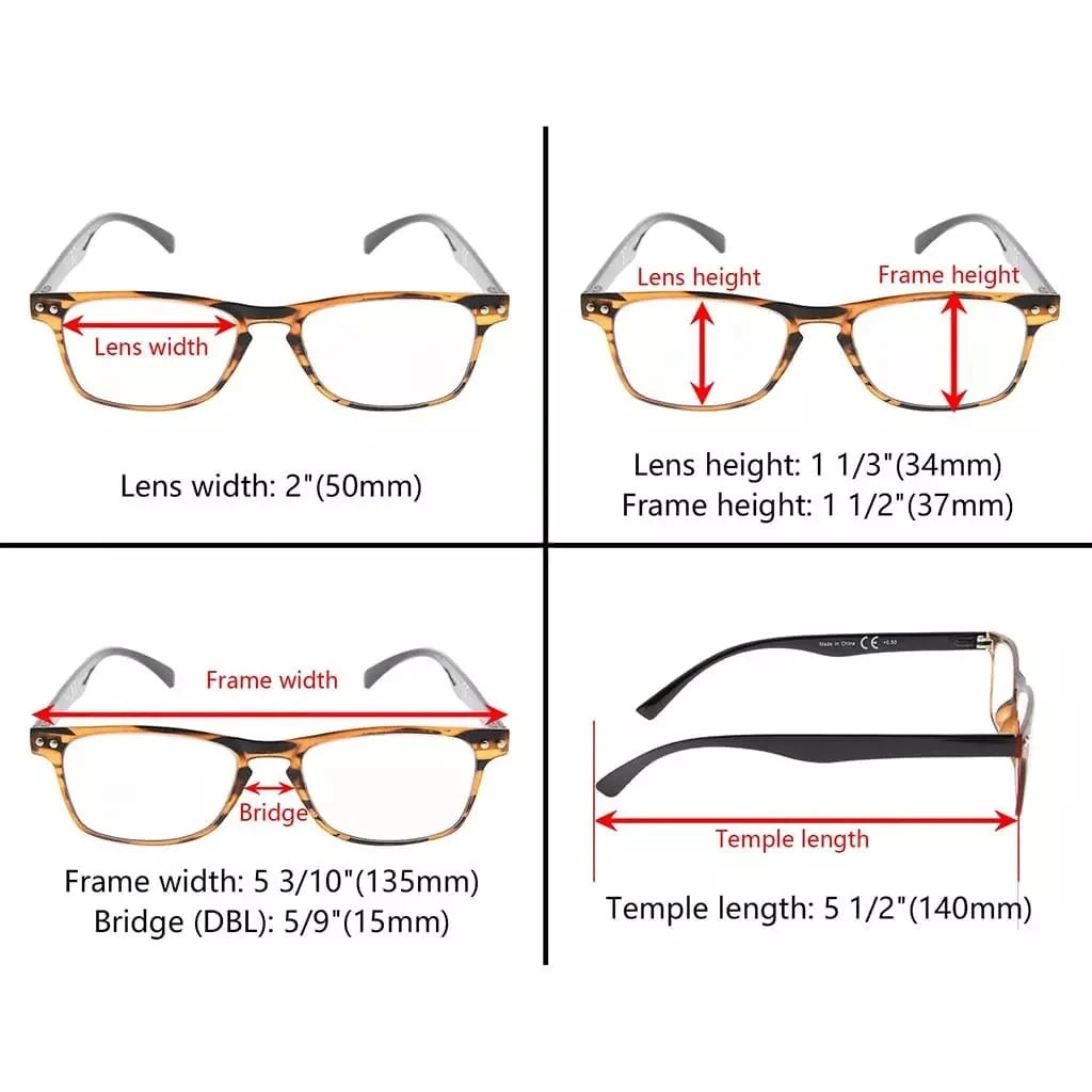 5 Pack Rectangle Readers Vintage Reading Sunglasses R046