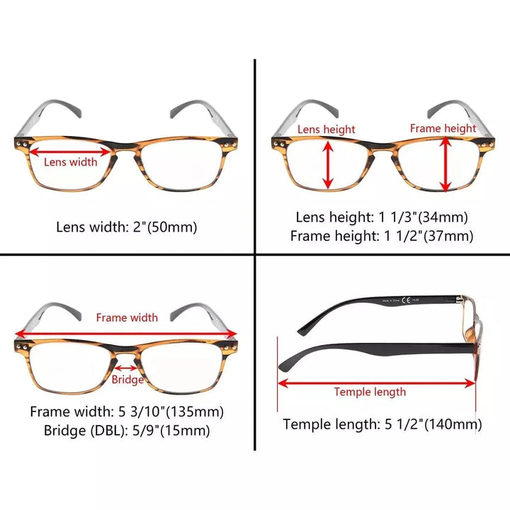 5 Pack Rectangle Readers Vintage Reading Sunglasses R046