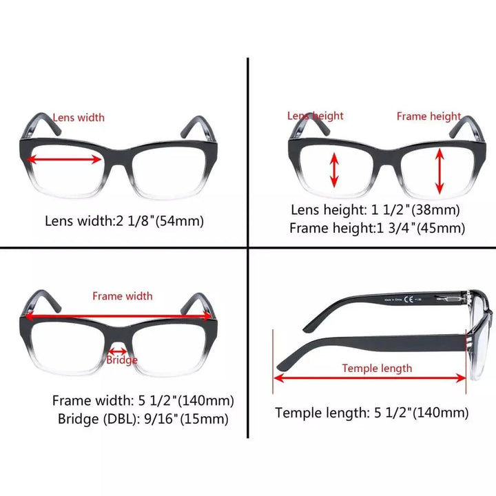 5 Pack Thick Frame Reading Glasses Include Sunshine Readers R045