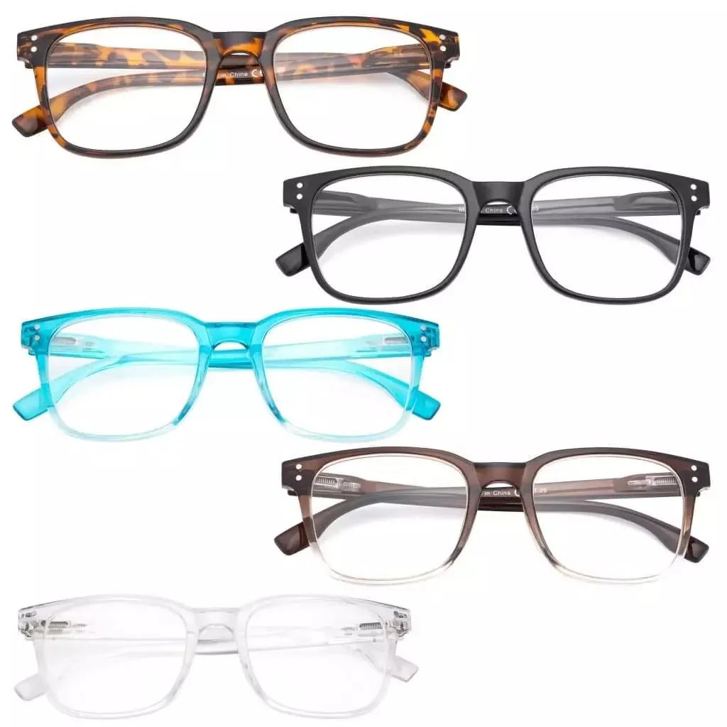 5 Pack Rectangle Reading Glasses Stylish Readers RT1804