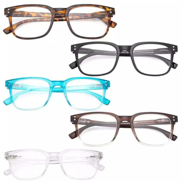5 Pack Rectangle Reading Glasses Stylish Readers RT1804
