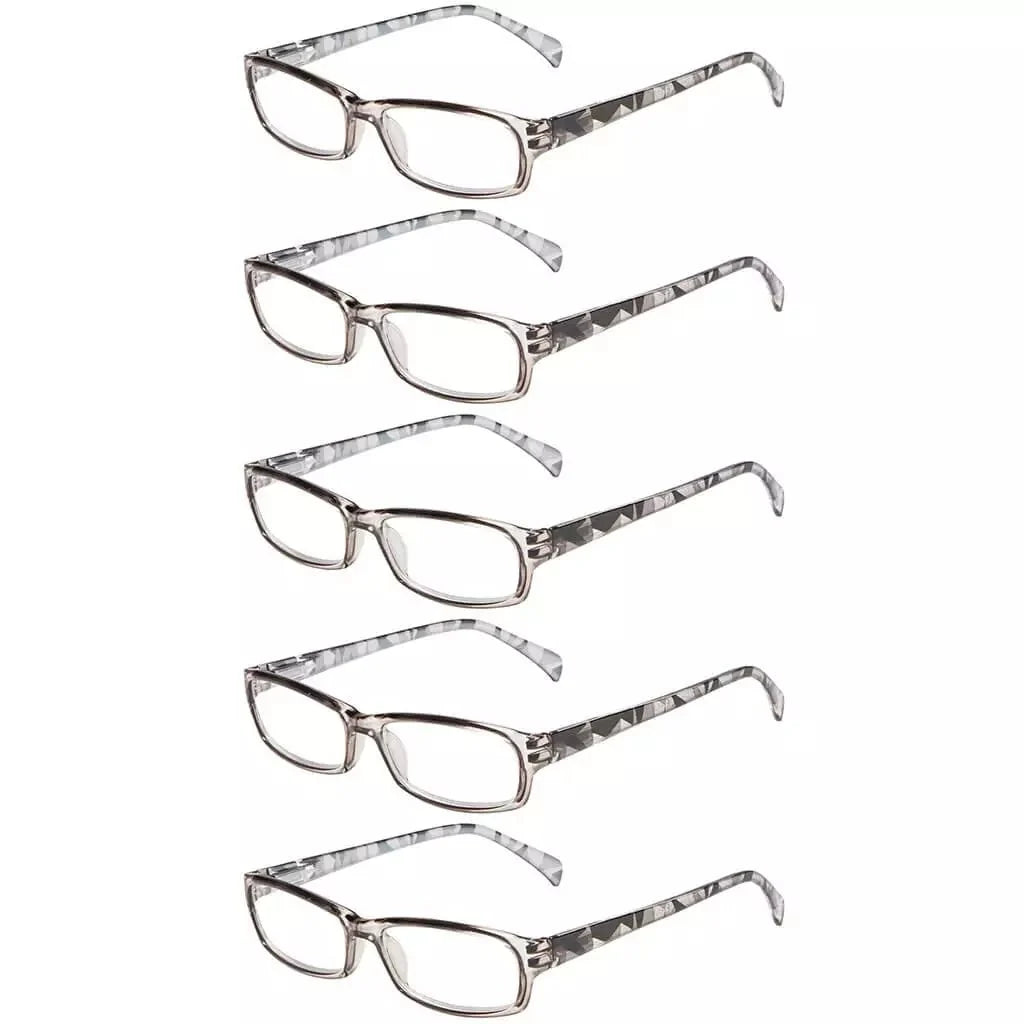 5 Pack Rectangle Reading Glasses with Pattern Temples RT1803
