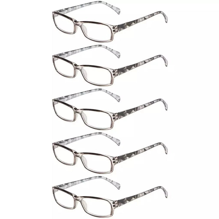 5 Pack Rectangle Reading Glasses with Pattern Temples RT1803