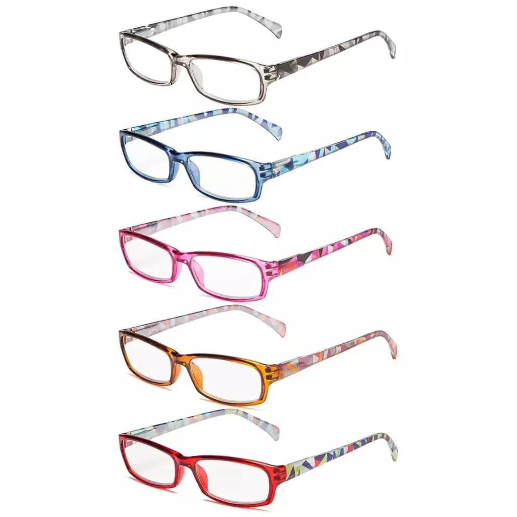 5 Pack Rectangle Reading Glasses with Pattern Temples RT1803