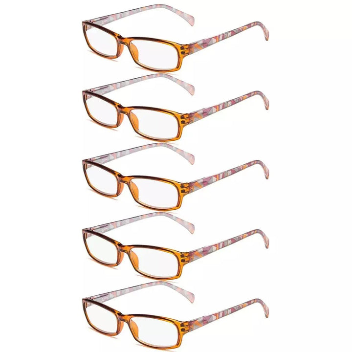 5 Pack Rectangle Reading Glasses with Pattern Temples RT1803