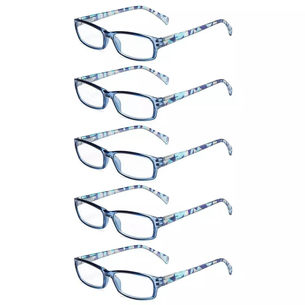 5 Pack Rectangle Reading Glasses with Pattern Temples RT1803