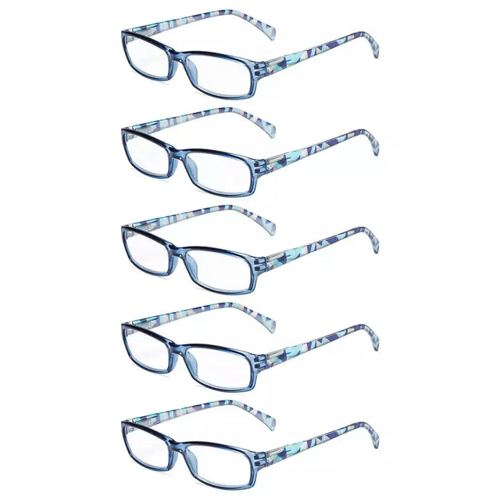 5 Pack Rectangle Reading Glasses with Pattern Temples RT1803