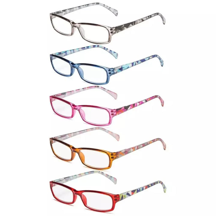 5 Pack Rectangle Reading Glasses with Pattern Temples RT1803