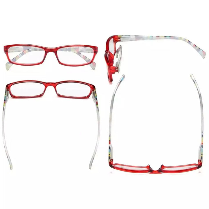 5 Pack Rectangle Reading Glasses with Pattern Temples RT1803