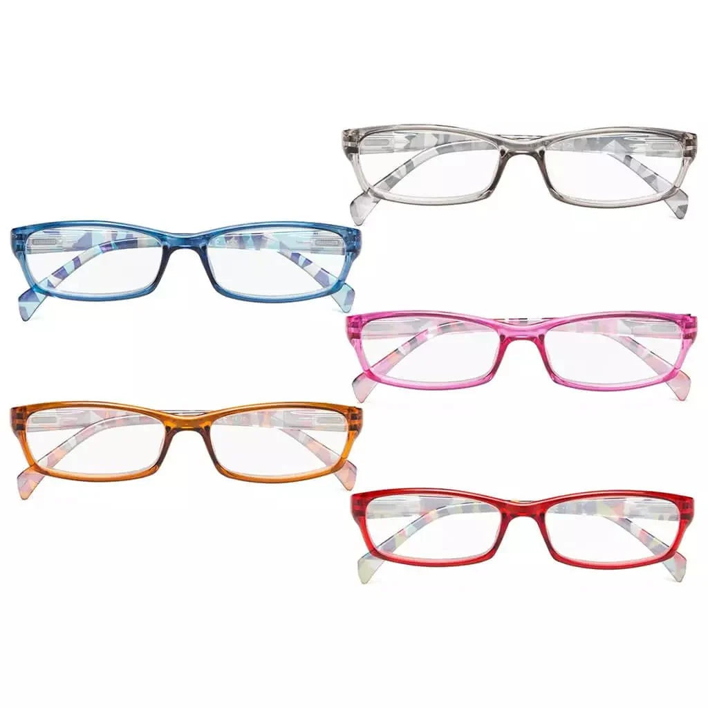 5 Pack Rectangle Reading Glasses with Pattern Temples RT1803