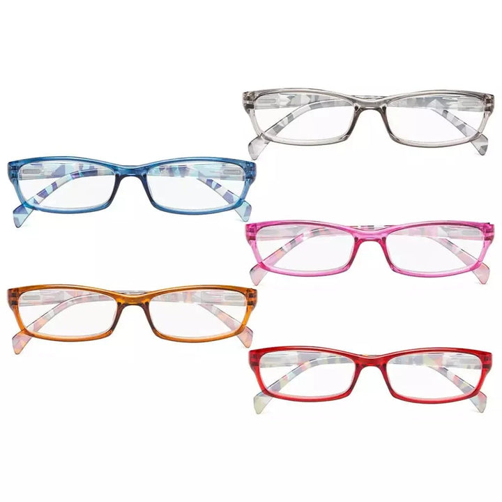 5 Pack Rectangle Reading Glasses with Pattern Temples RT1803