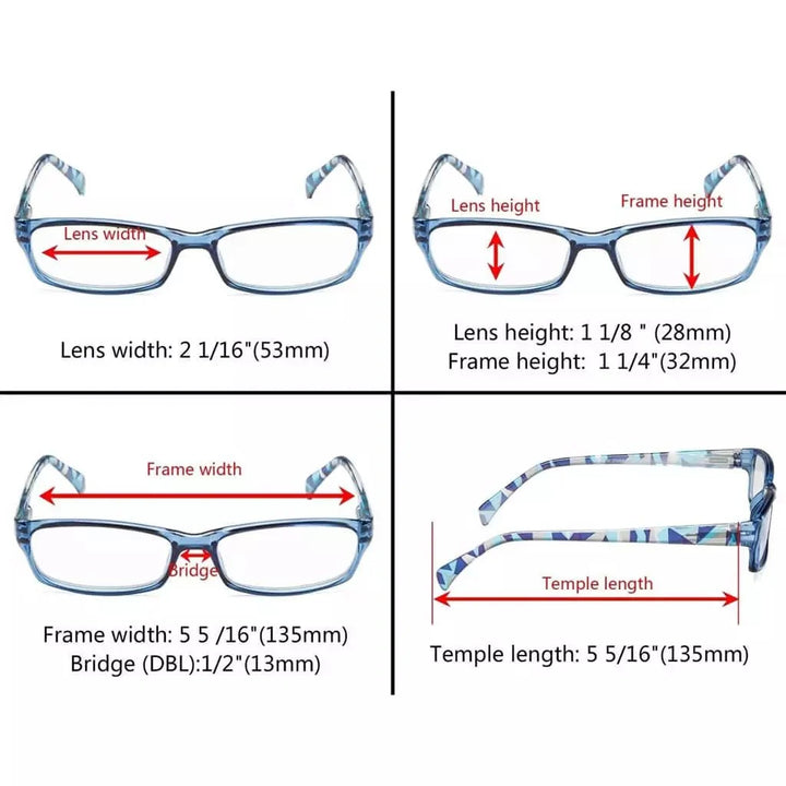 5 Pack Rectangle Reading Glasses with Pattern Temples RT1803