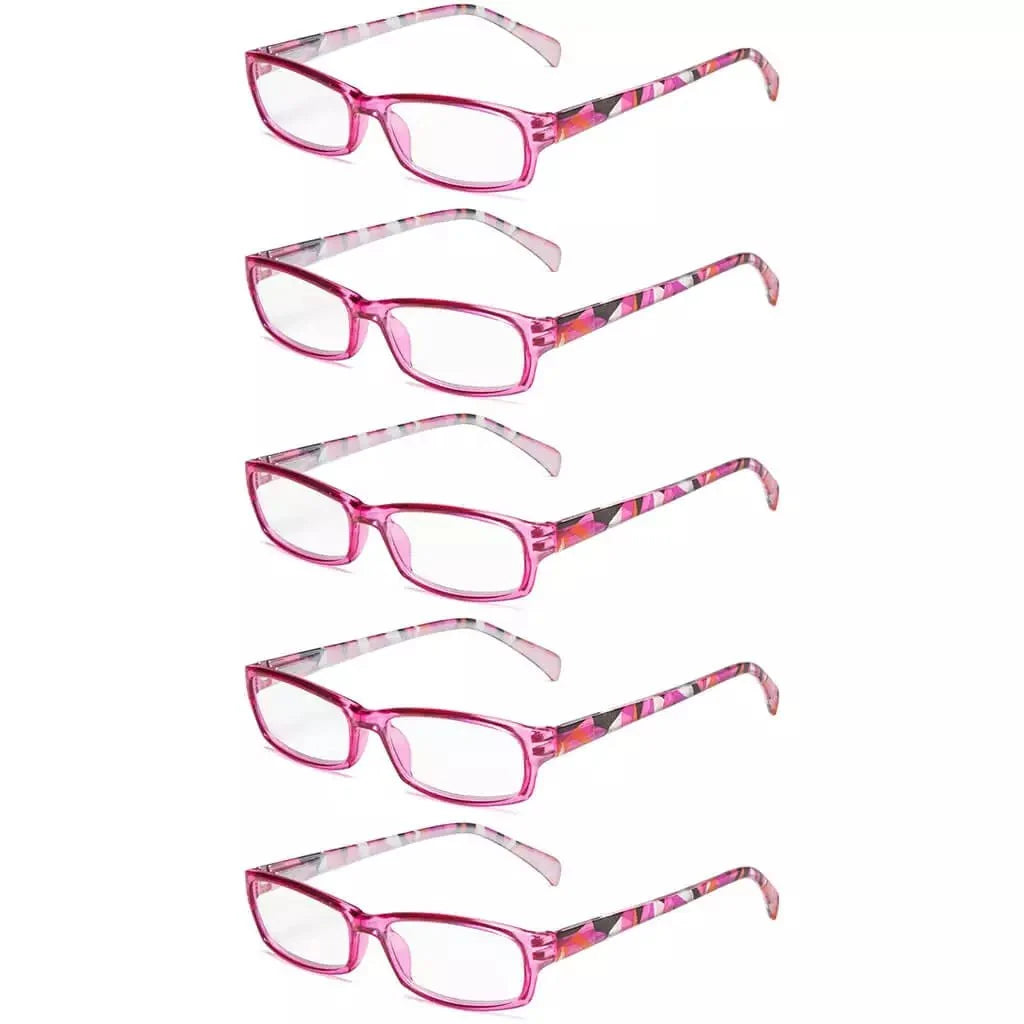 5 Pack Rectangle Reading Glasses with Pattern Temples RT1803