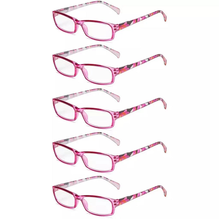 5 Pack Rectangle Reading Glasses with Pattern Temples RT1803