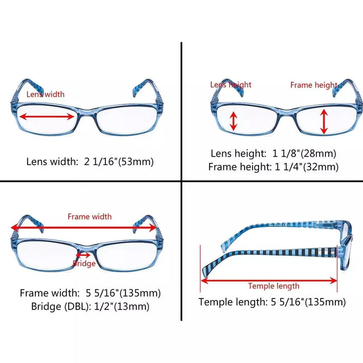 5 Pack Rectangle Reading Glasses with Stripe Arms RT1803S