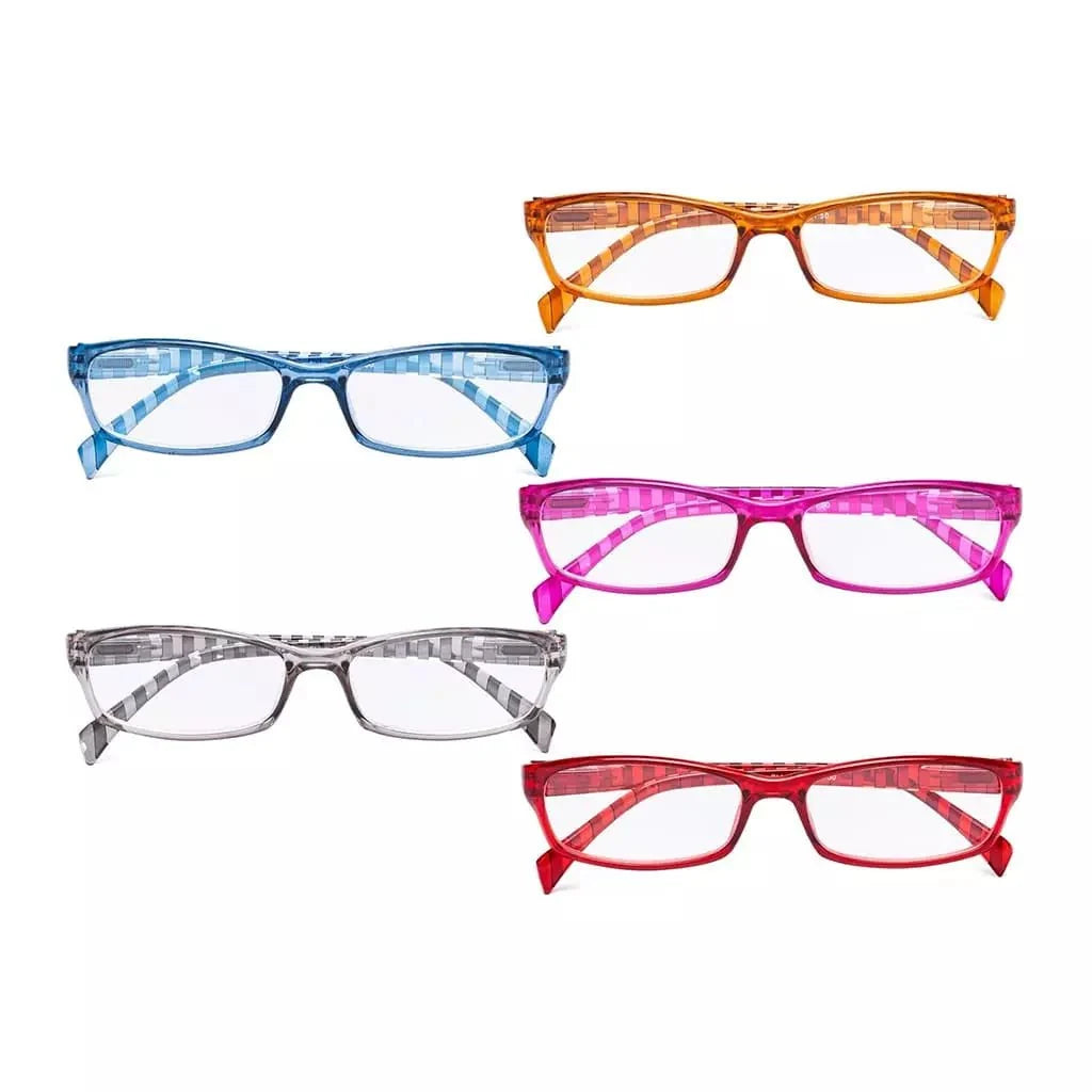 5 Pack Rectangle Reading Glasses with Stripe Arms RT1803S