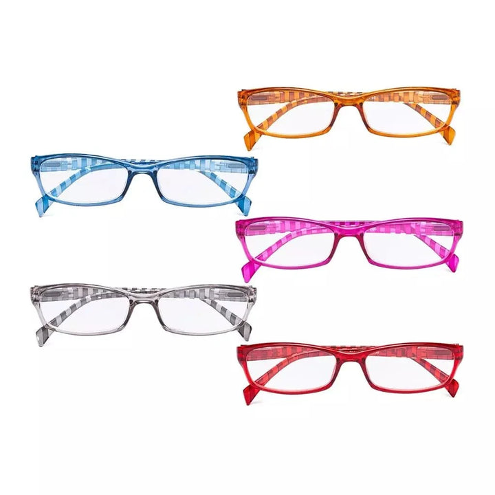 5 Pack Rectangle Reading Glasses with Stripe Arms RT1803S