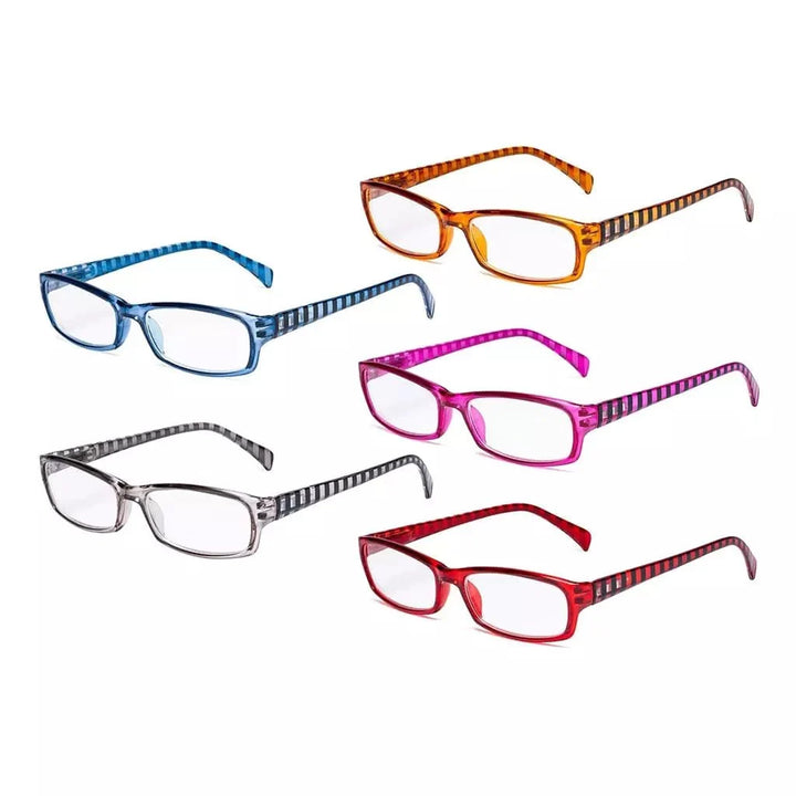 5 Pack Rectangle Reading Glasses with Stripe Arms RT1803S