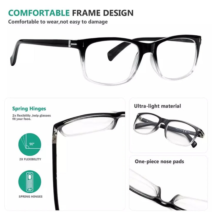 5 Pack Rectangle Stylish Reading Glasses Classic Readers R150