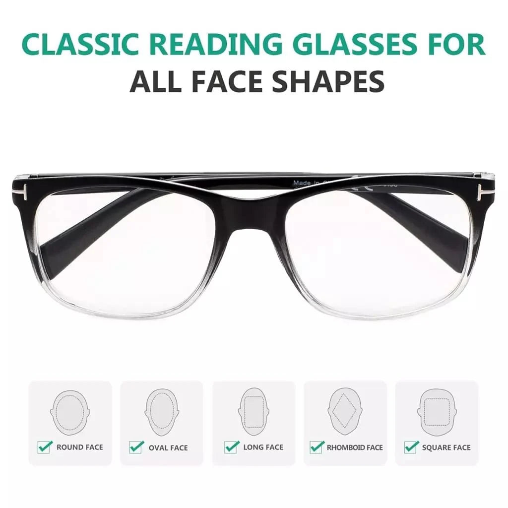 5 Pack Rectangle Stylish Reading Glasses Classic Readers R150