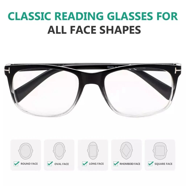 5 Pack Rectangle Stylish Reading Glasses Classic Readers R150