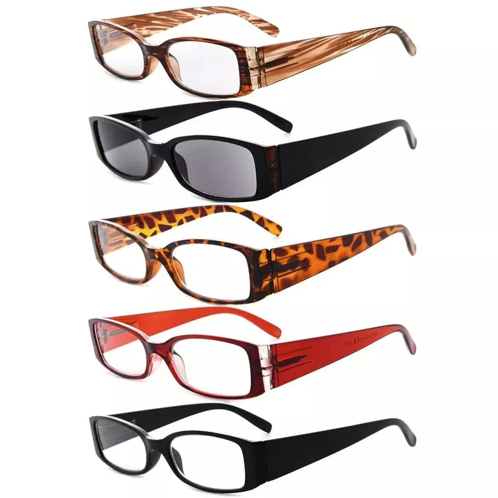 5 Pack Rectangle Stylish Reading Glasses R040-A