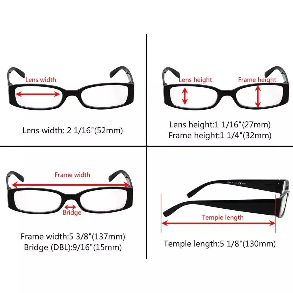 5 Pack Rectangle Stylish Reading Glasses R040-A