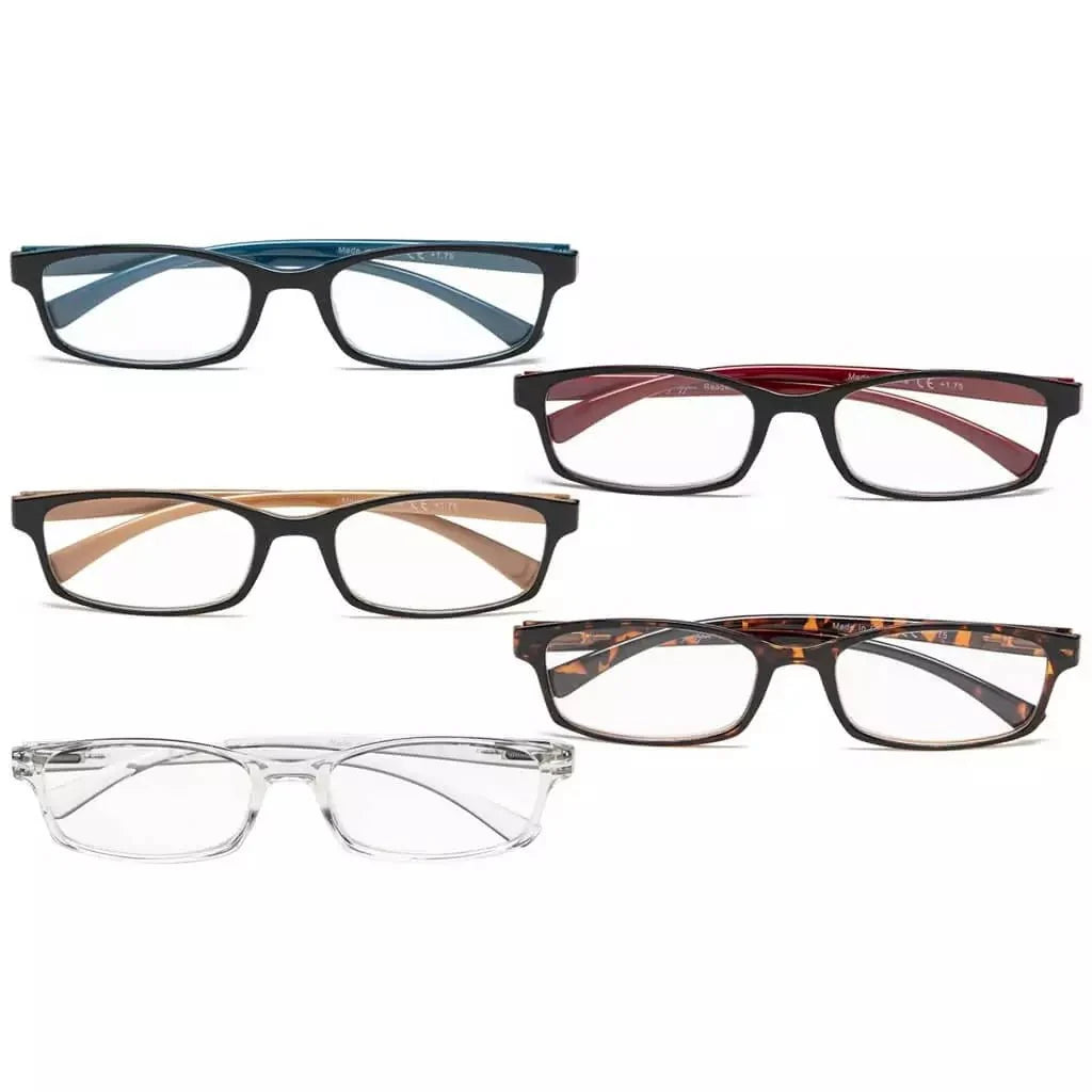 5 Pack Rectangle Stylish Reading Glasses Vintage Readers R177