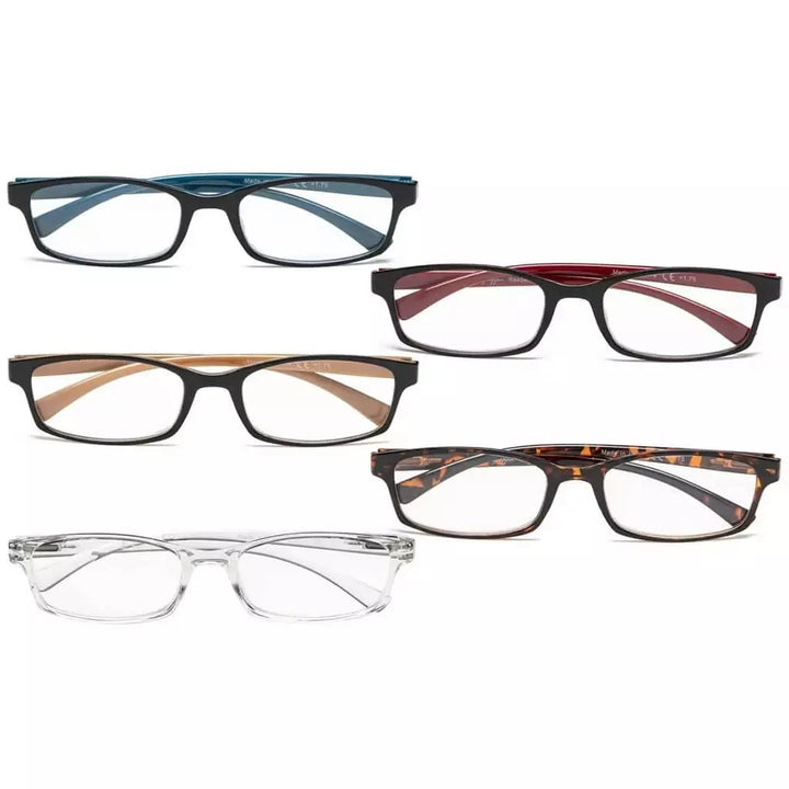 5 Pack Rectangle Stylish Reading Glasses Vintage Readers R177