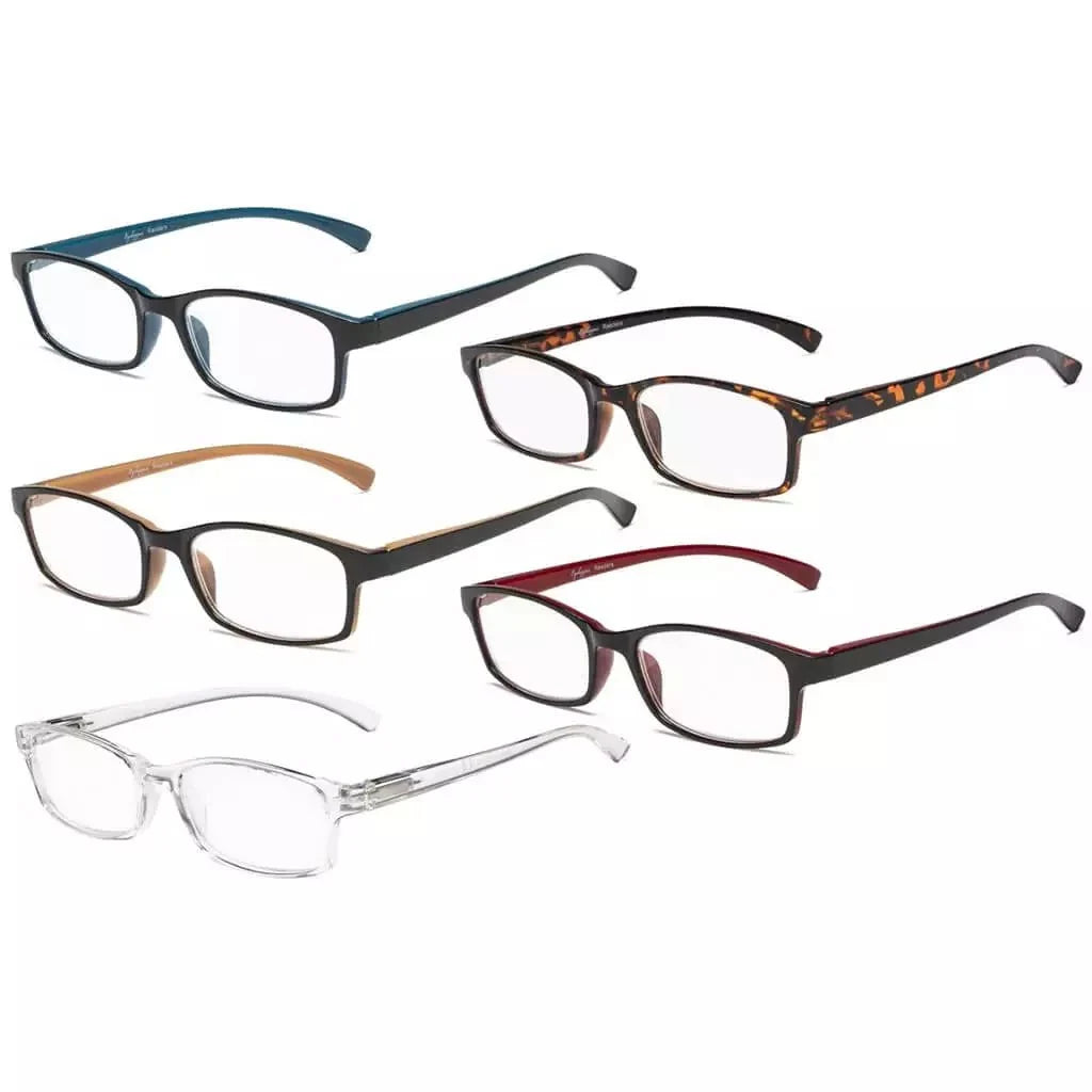 5 Pack Rectangle Stylish Reading Glasses Vintage Readers R177