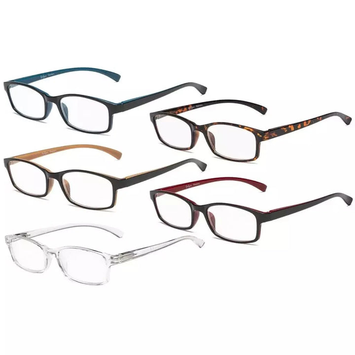 5 Pack Rectangle Stylish Reading Glasses Vintage Readers R177