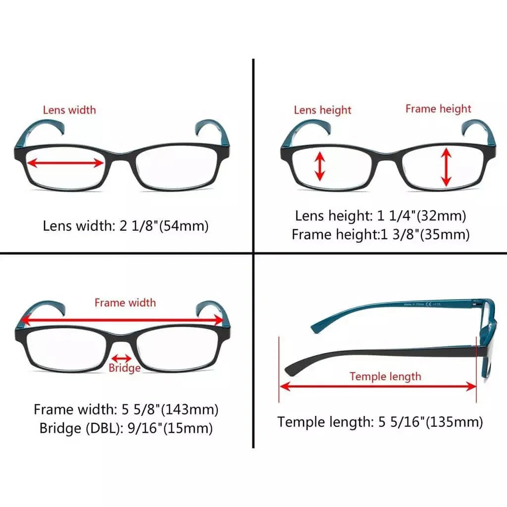 5 Pack Rectangle Stylish Reading Glasses Vintage Readers R177