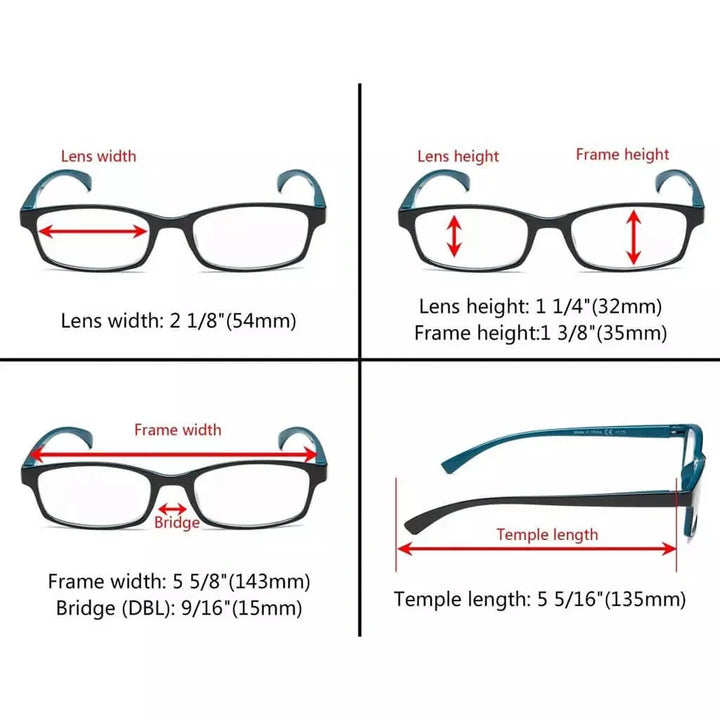 5 Pack Rectangle Stylish Reading Glasses Vintage Readers R177