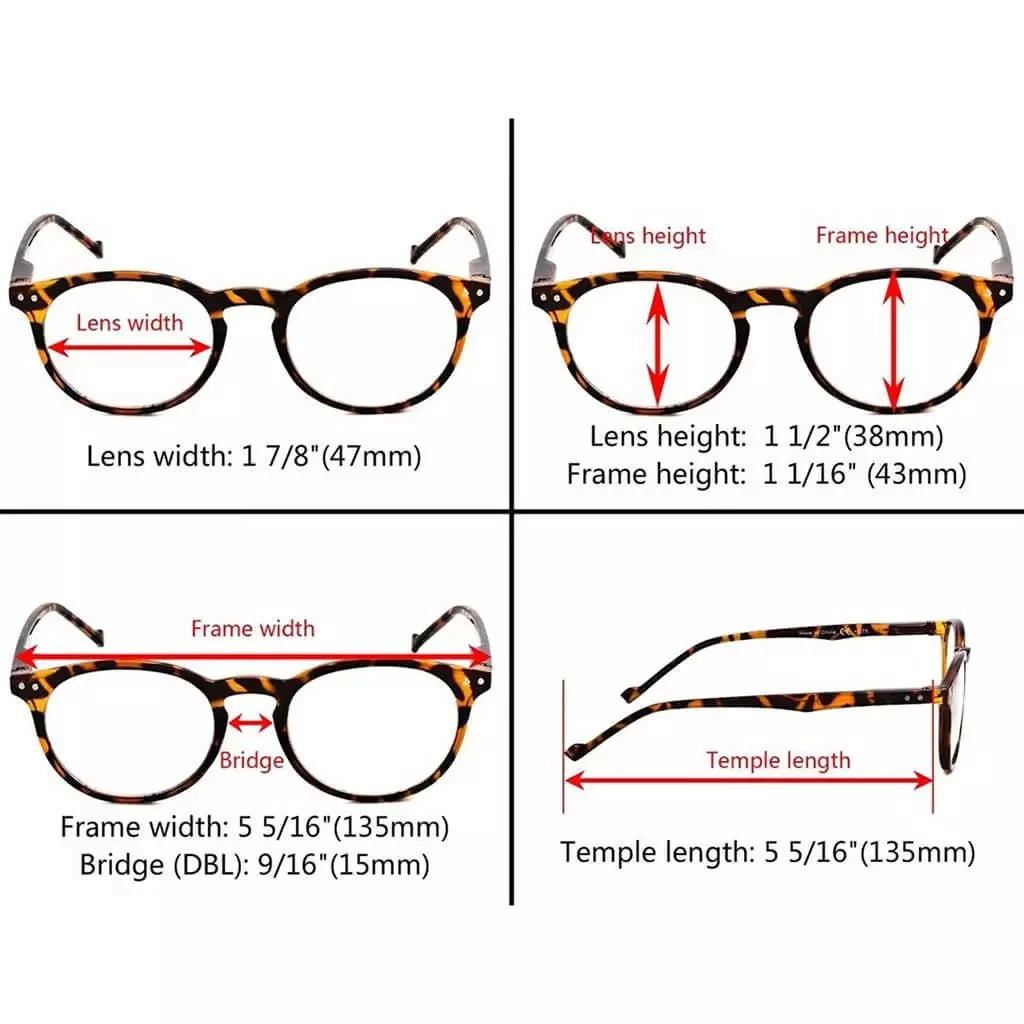 5 Pack Retro Oval Reading Glasses Include Sunglasses R071