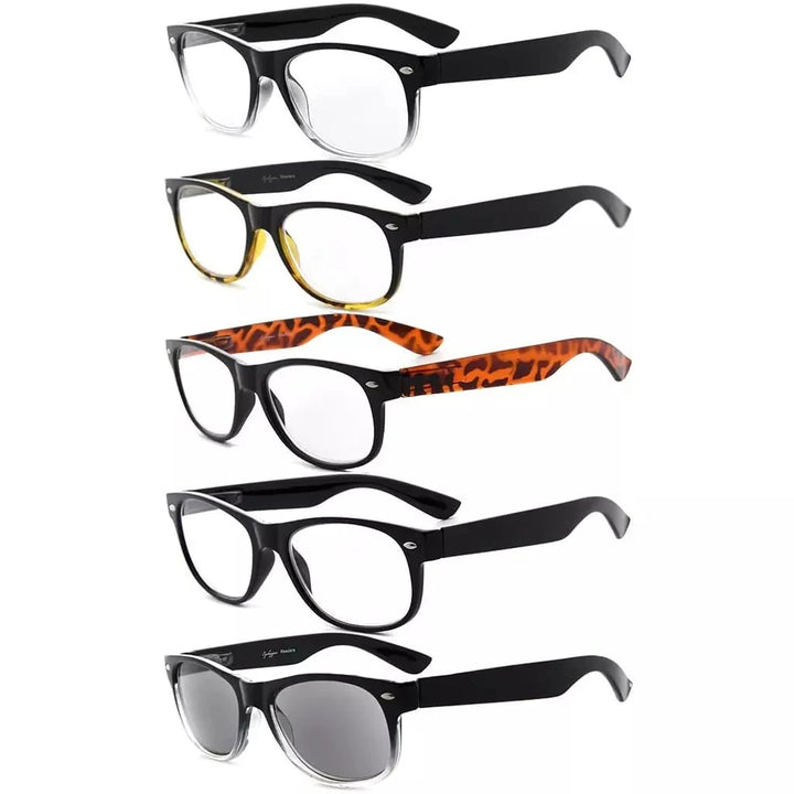5 Pack Retro Reading Glasses with Sunglasses R011-A