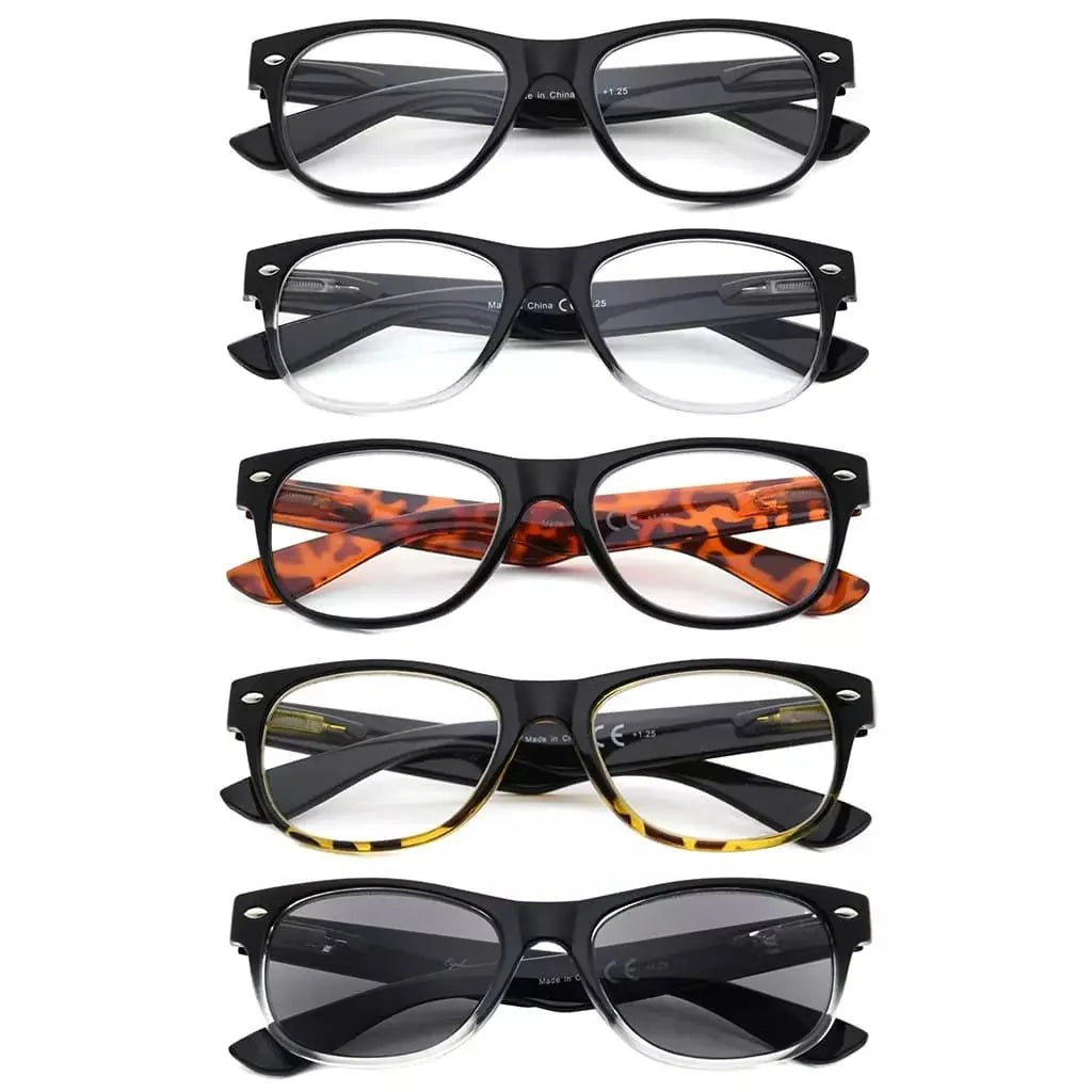 5 Pack Retro Reading Glasses with Sunglasses R011-A