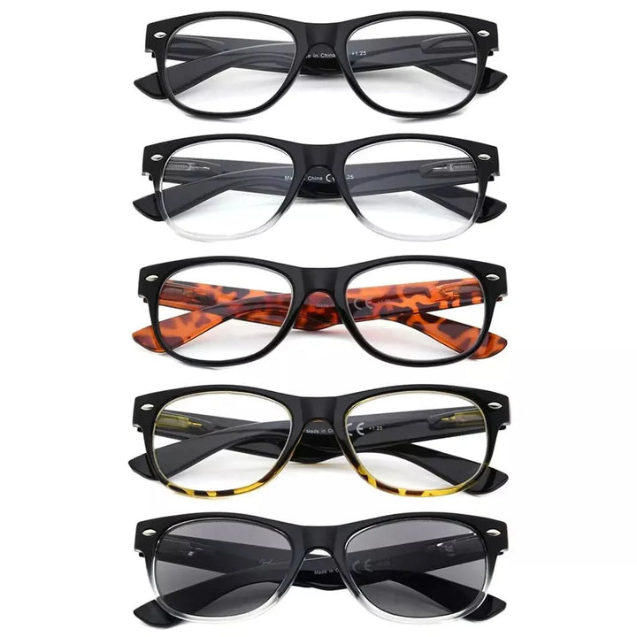 5 Pack Retro Reading Glasses with Sunglasses R011-A