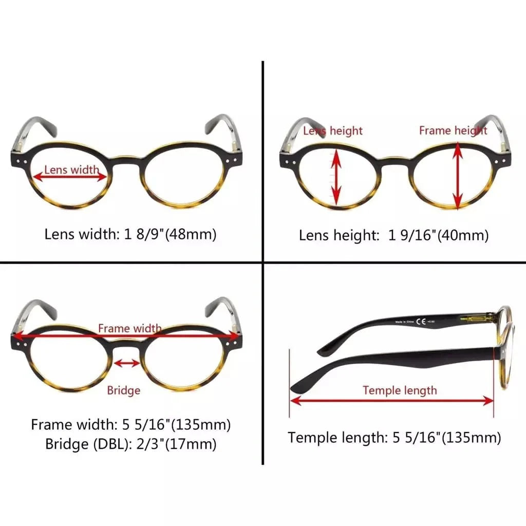 5 Pack Retro Round Reading Glasses Include Sunglasses R070